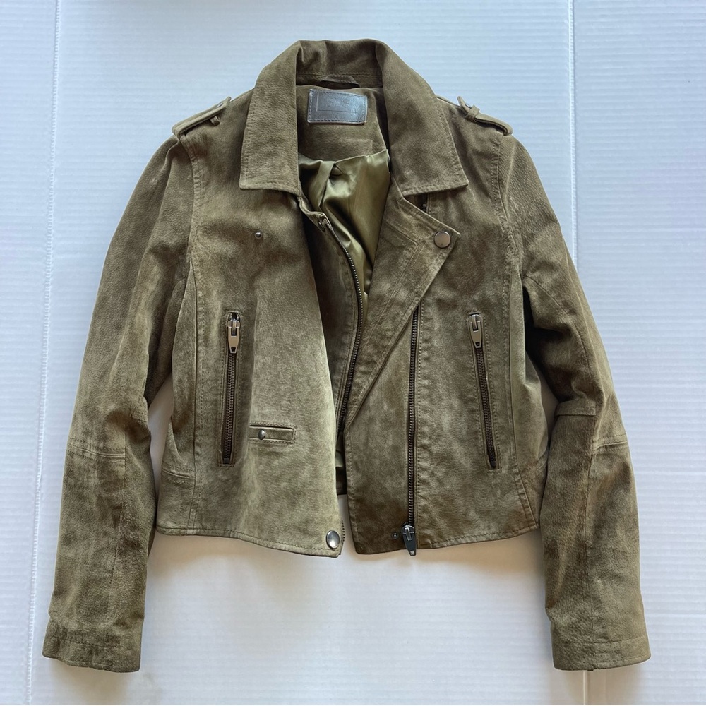SL8 Blank Nyc Women's Green olive Suede Leather Moto Jacket Asymmetric Crop SZ M - Picture 13 of 13